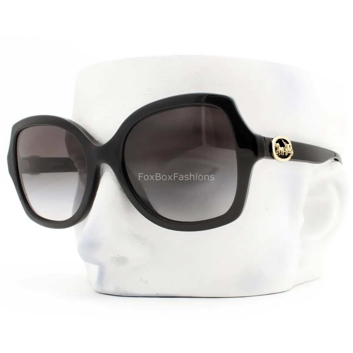 Coach Sunglasses Polished Black Pale Gold Logo HC 8295 50028G with Case