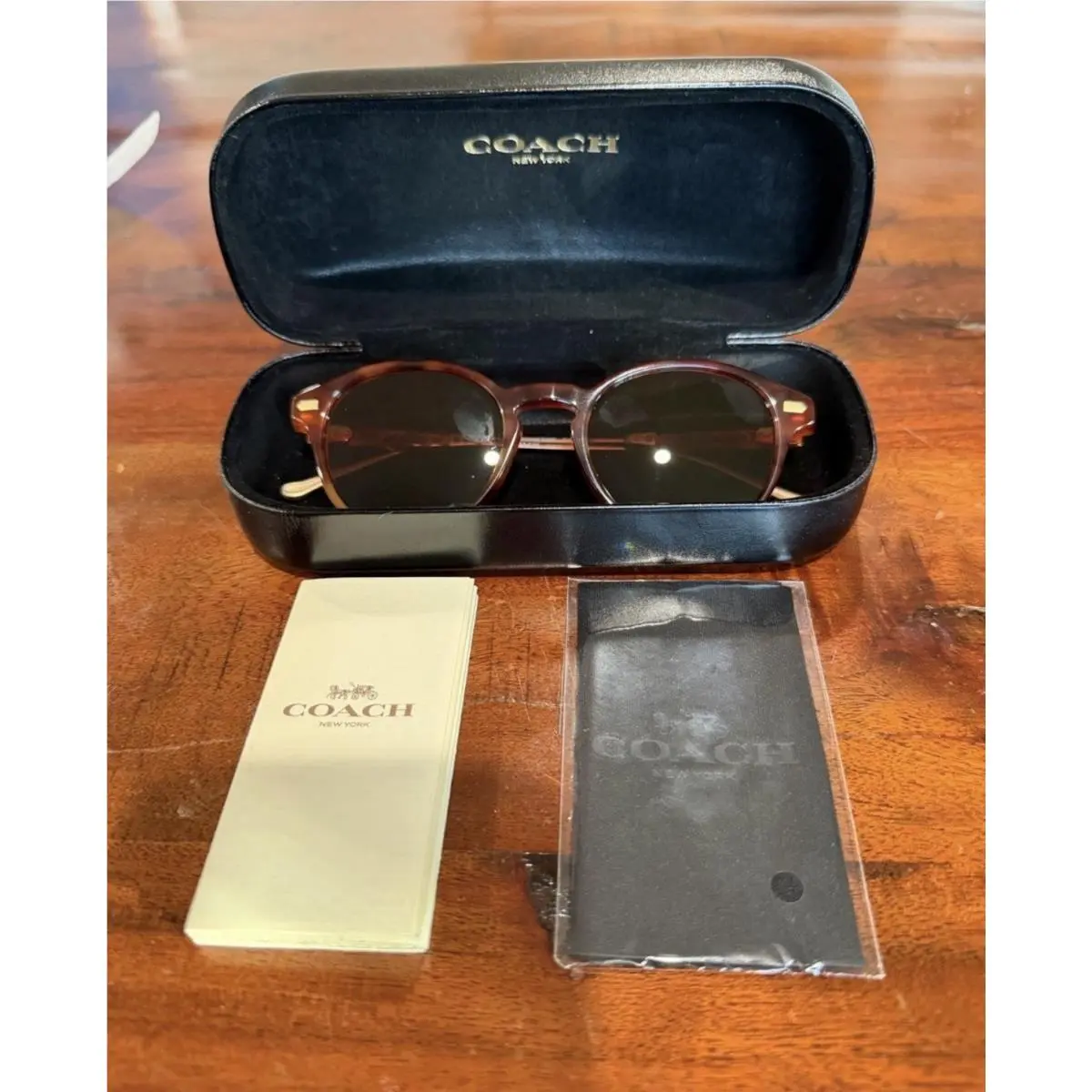 Coach Round Sunglasses/ Black Coach Case Tortoise Shell/ Gold Hardware
