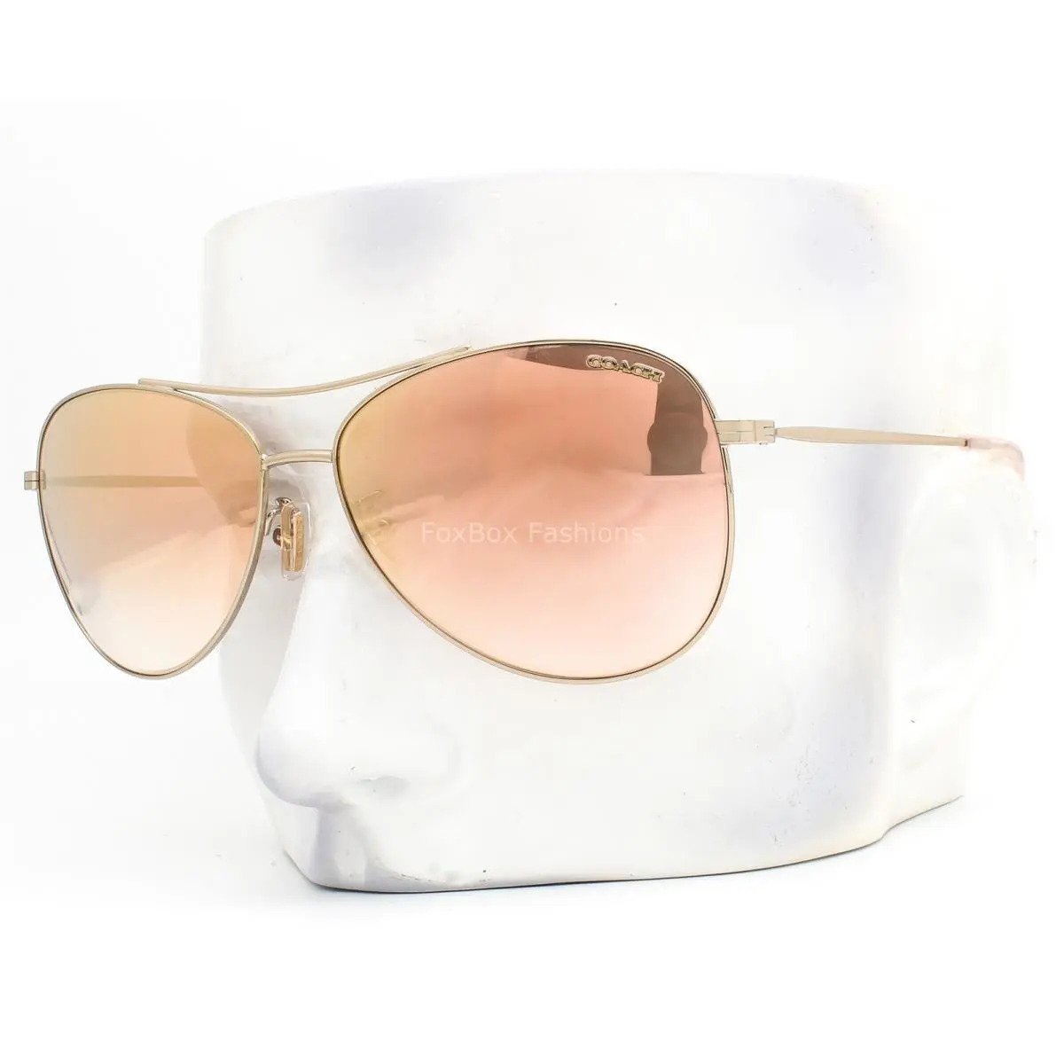 Coach Sunglasses HC7079 90056F Light Gold Rose Gold Mirror Flash Lens W/case
