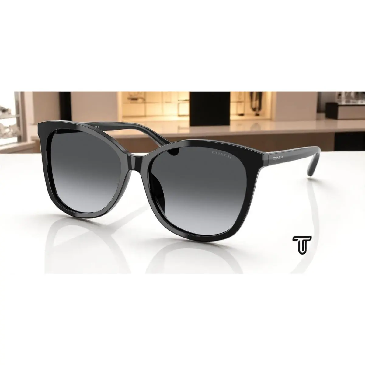 Coach HC8271U 5002T3 Square Black Dk Grey Grad Polarized 57 mm Womens Sunglasses