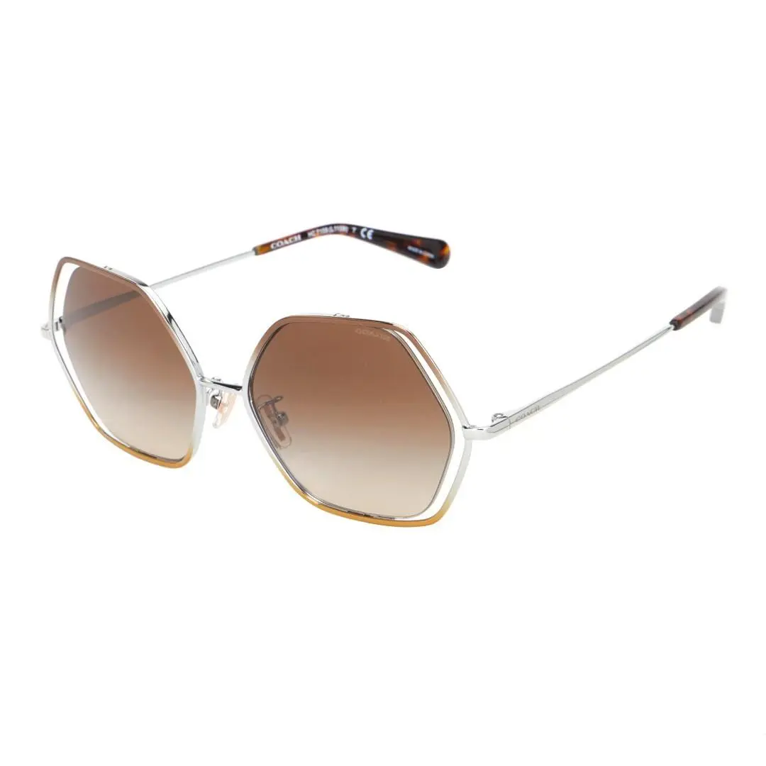 Trendy Coach Women Sunglasses Hc7109-933913 Brown Silver Gold Smoke Gradient