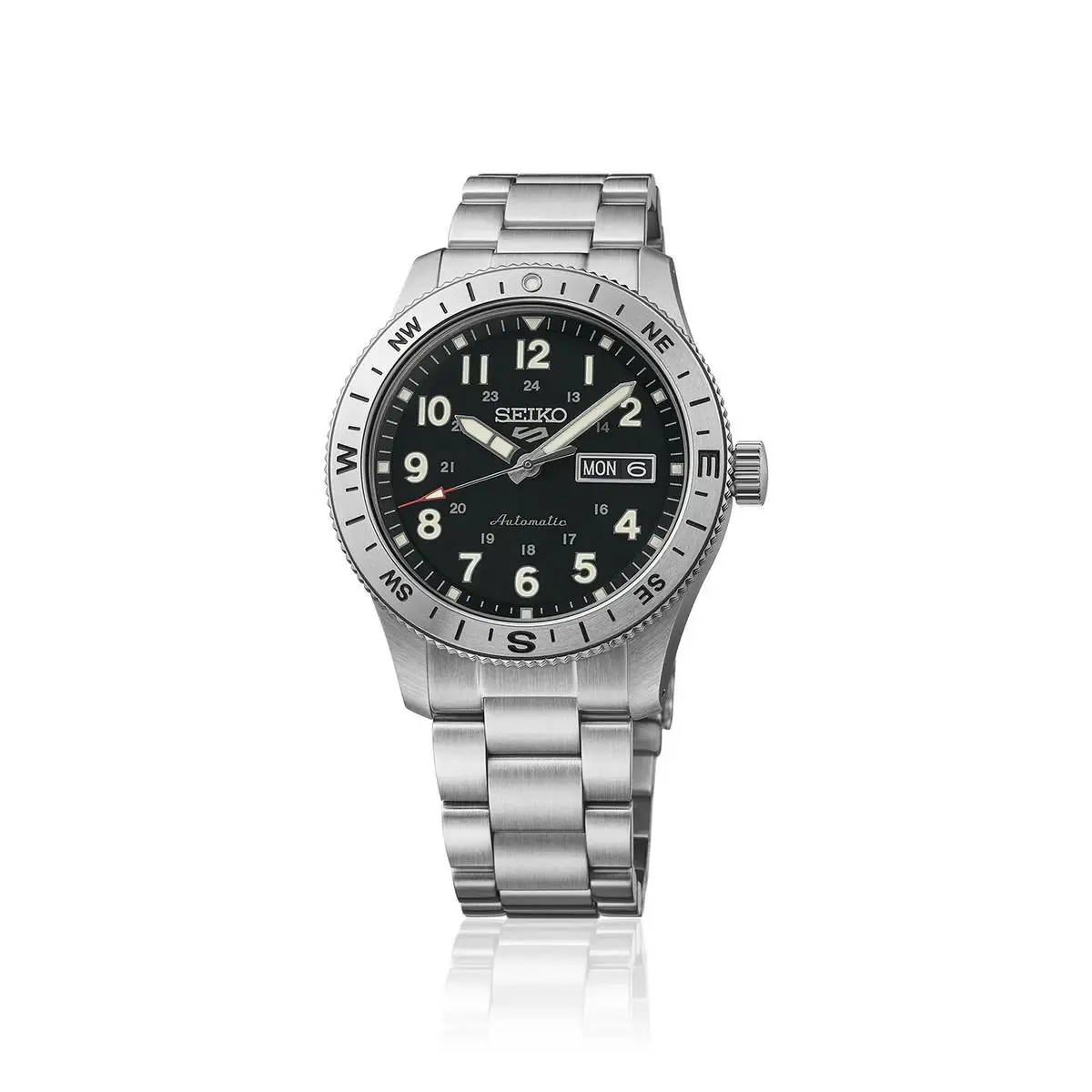 5 Sports Field 41mm Black Dial Stainless Steel Band Watch HDB006 by Seiko