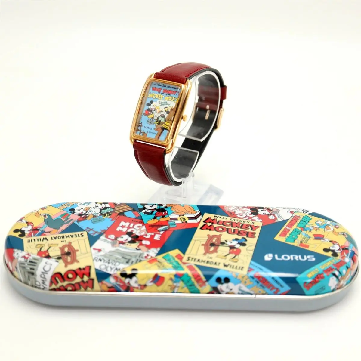 Seiko Lorus Mickey Mouse Walt Disney Building Tank 27mmm Watch Leather Nos in T