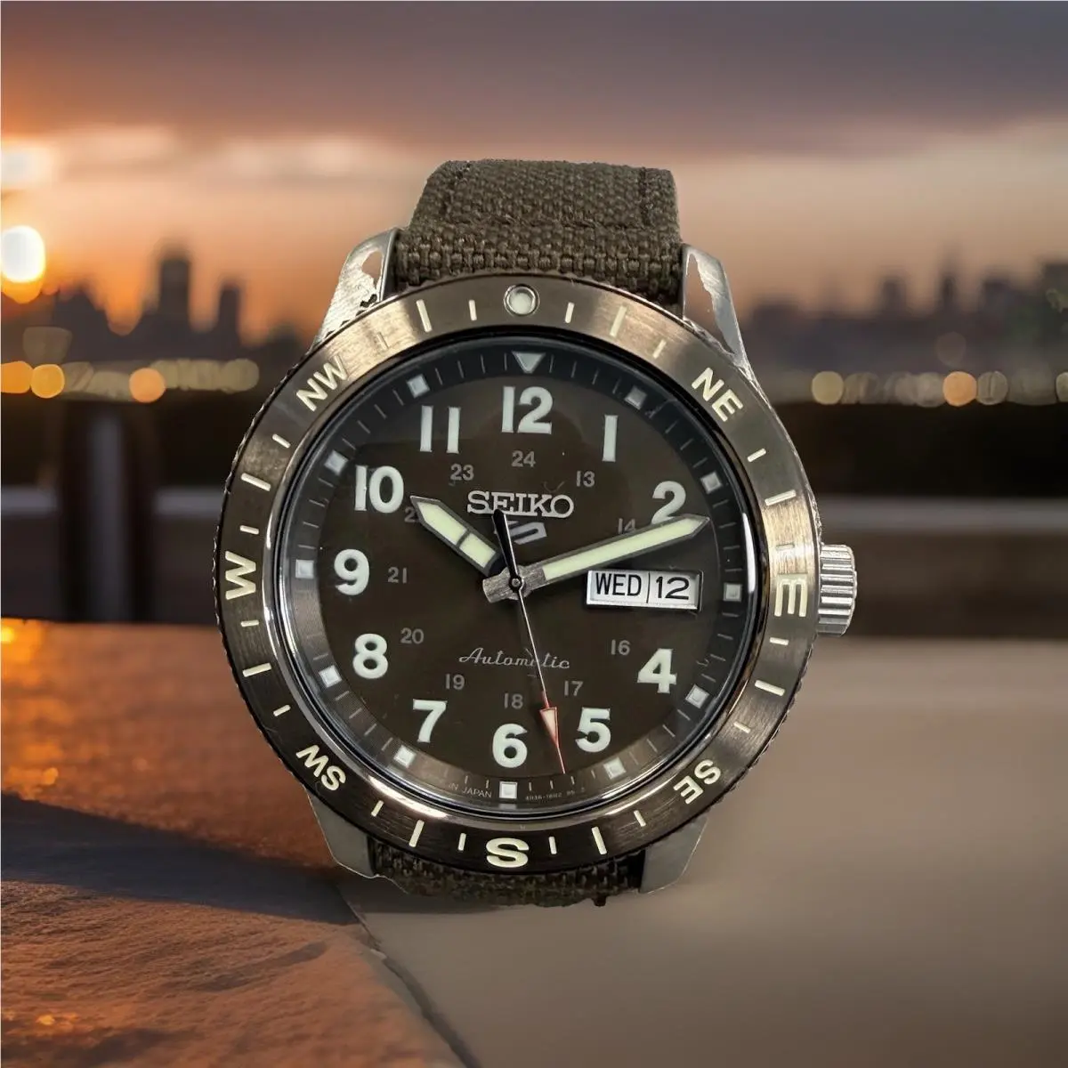 Seiko 5 Sports Automatic Browndial Nylon Strap Men`s Field Watch HDB009 Japan