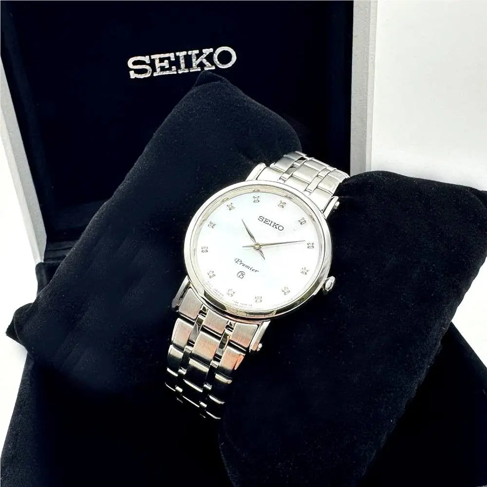 Seiko Premier White Mother of Pearl Women`s Watch - SXB433