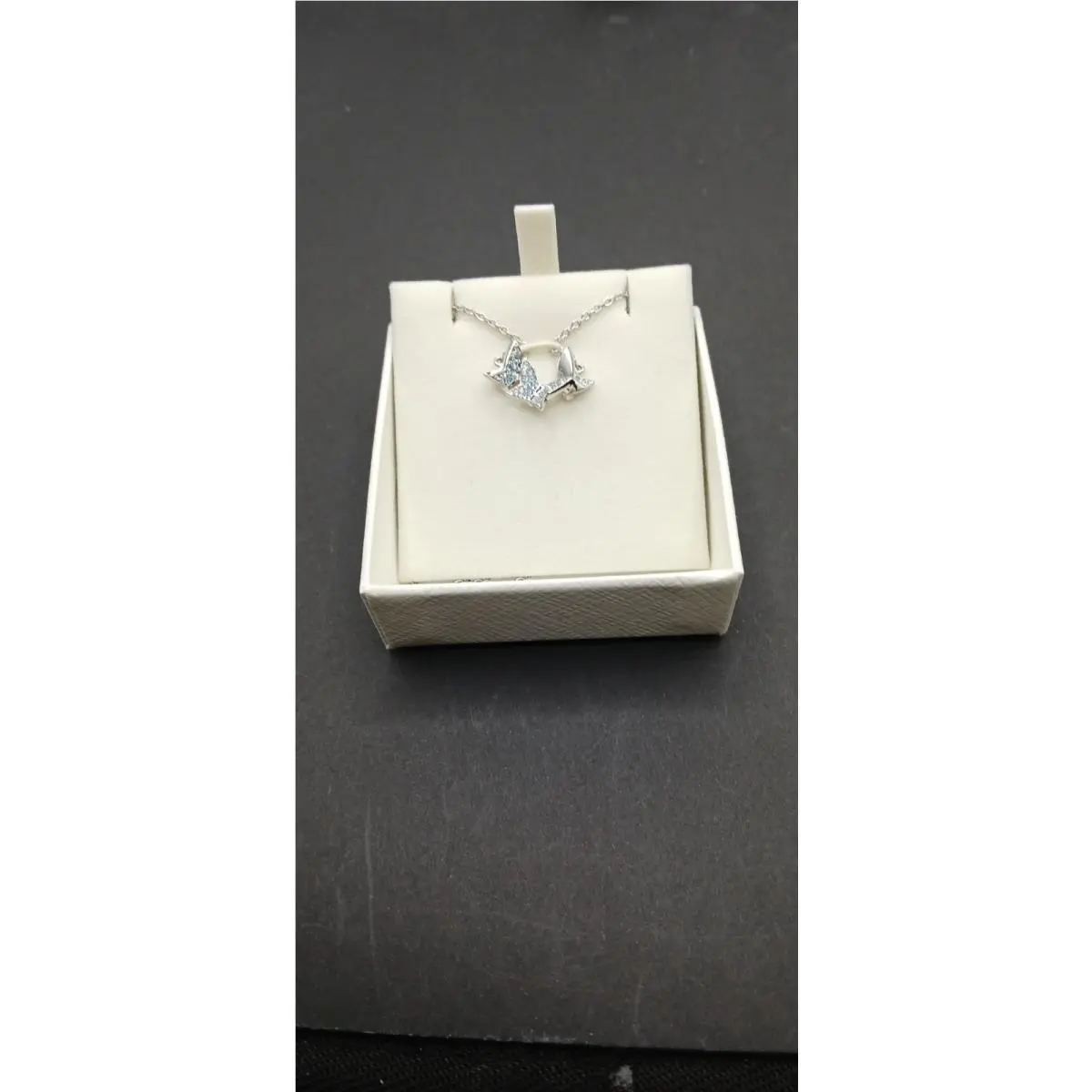 Designer Signed  Swan Crystal Rhinestone Star Silver Necklace 16” by Swarovski