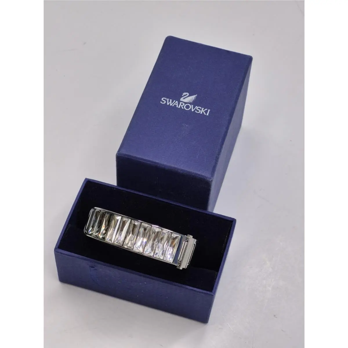 Silver Gray Ombre Crystal Baguette 6.75 Hinged Bangle Bracelet by Swarovski