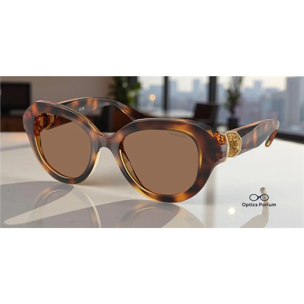 SK6037 100273 Havana Dark Brown 50 mm Women`s Sunglasses by Swarovski