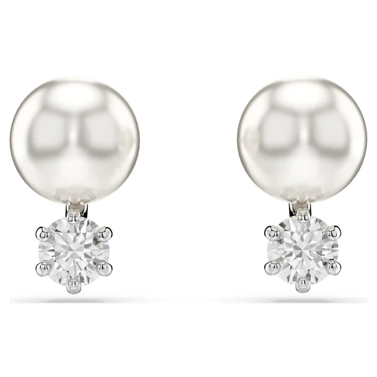 Matrix Stud Earrings Crystal Pearl Round Cut White Rhodium Plated by Swarovski