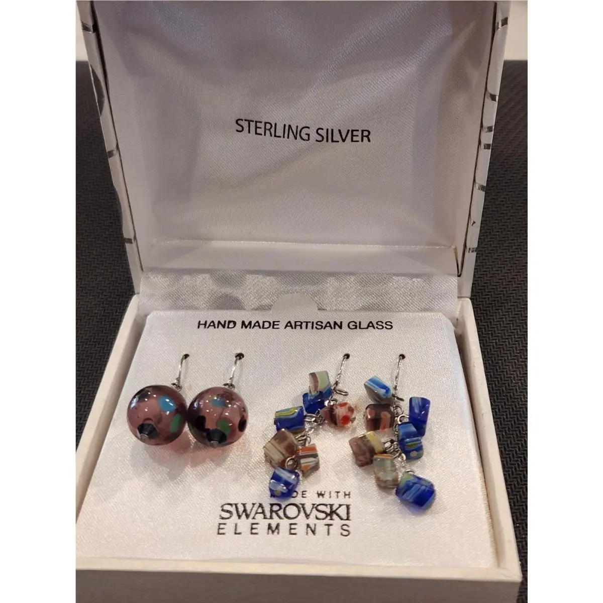 Sterling Silver Millefiori Earrings Made with  Elements Set of 2 by Swarovski