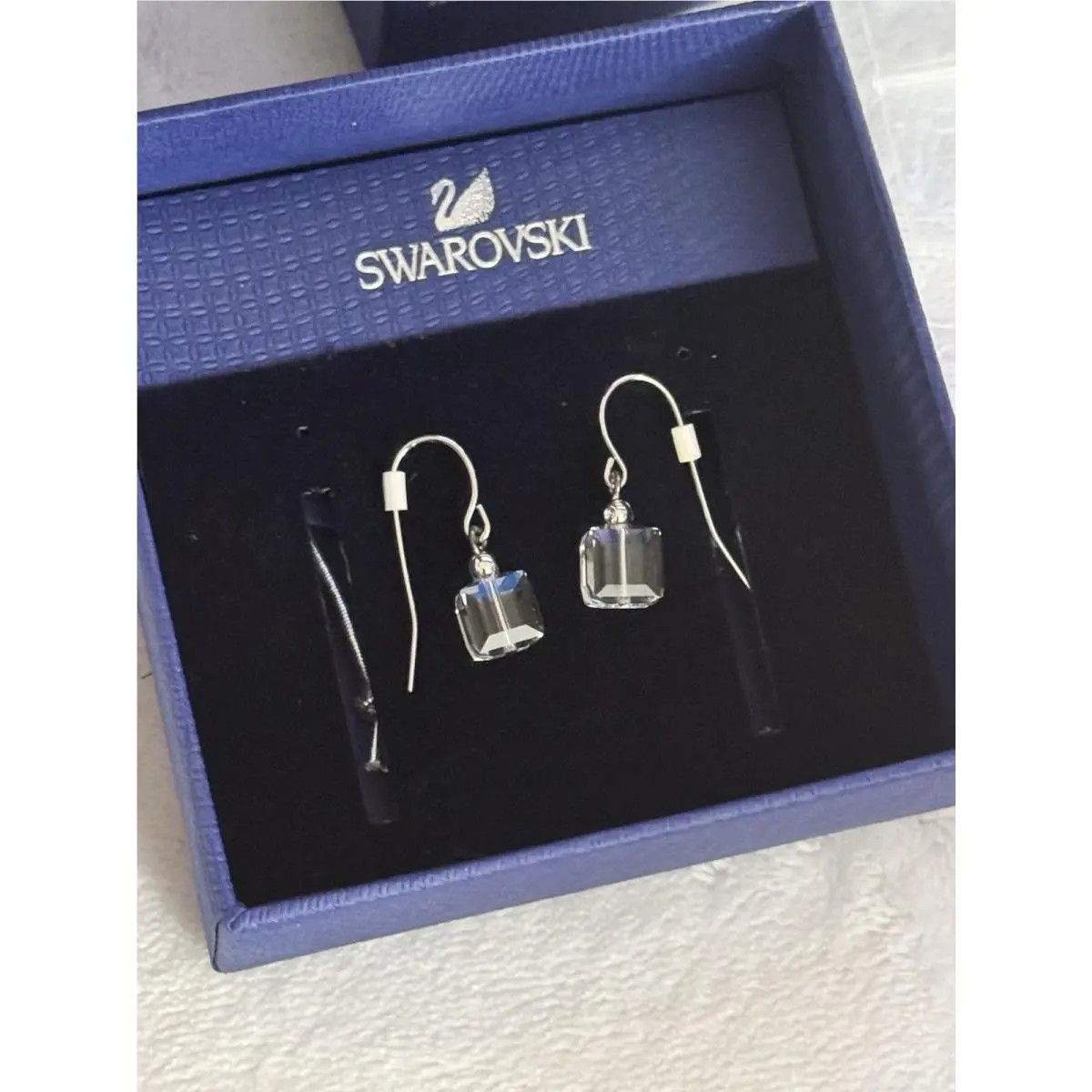 Ice Cube Earrings Cut Crystal Cube Silver Tone by Swarovski