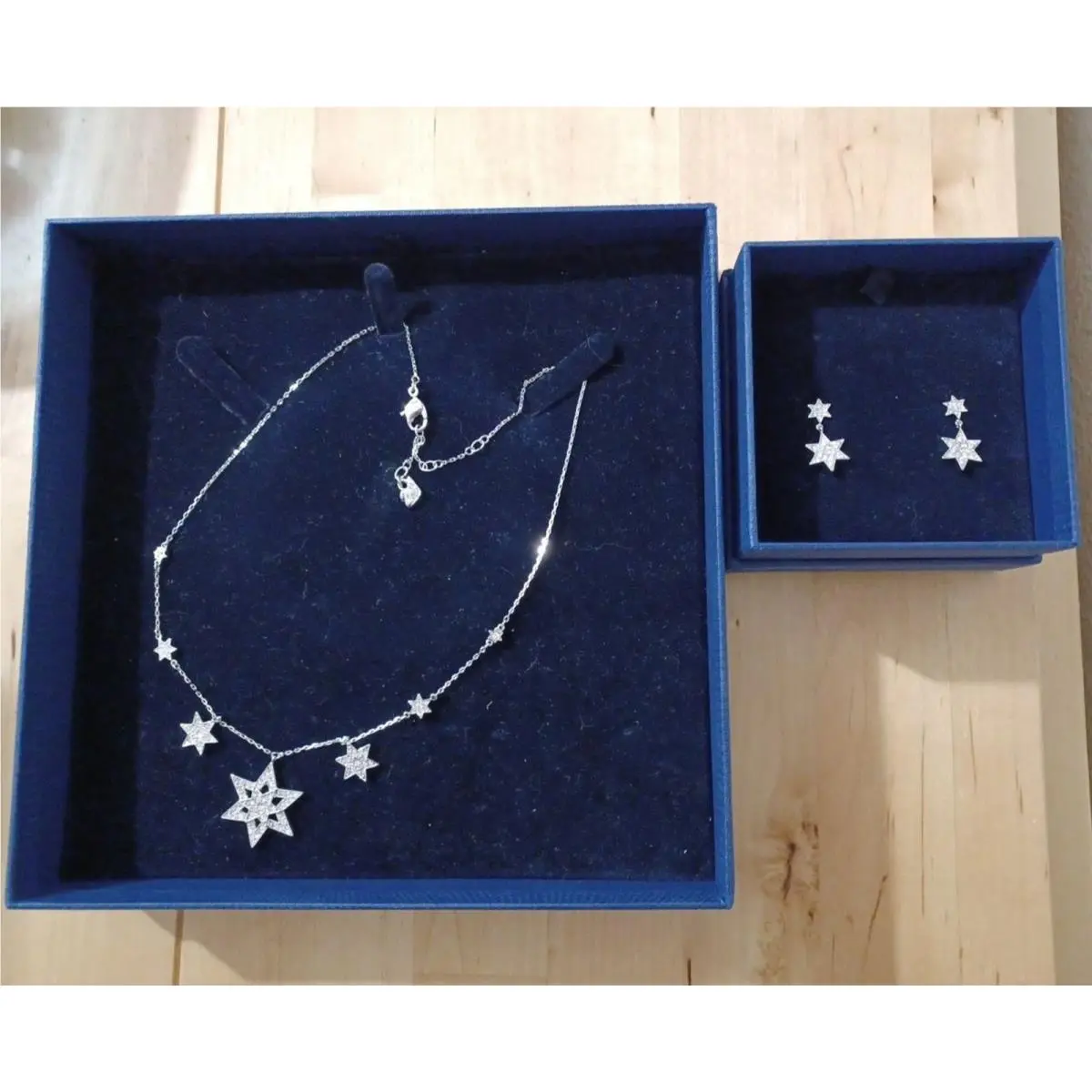 Star Necklace Earrings Set Silver 18 Adjustable by Swarovski