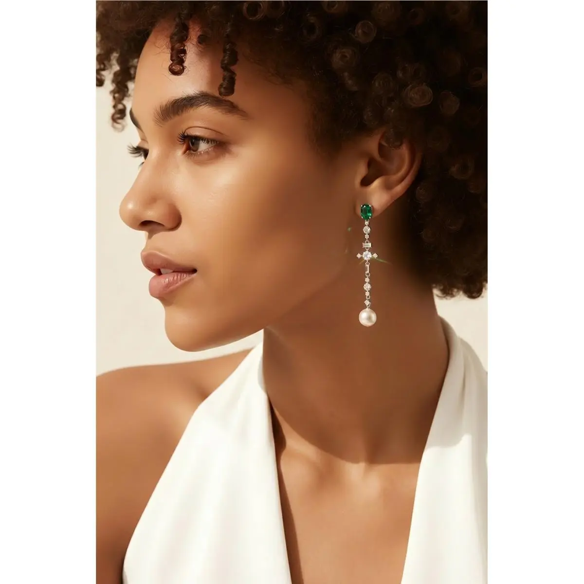PE Lng Dmul/rhs Dangle Earrings with Green Crystal Pearl 5493098 by Swarovski