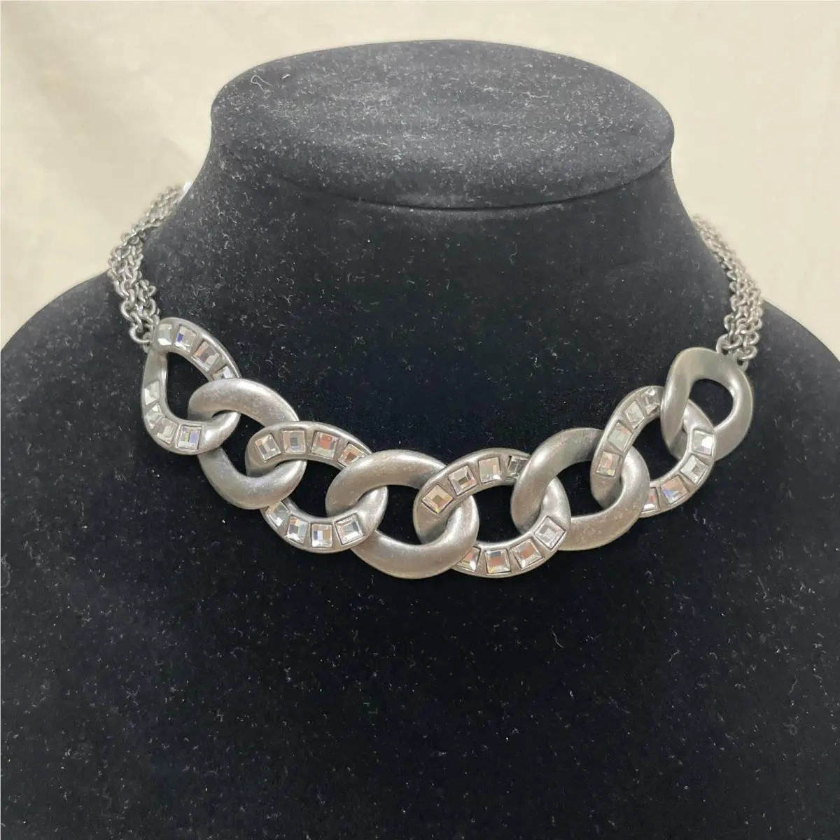 Crystallized  Statement Necklace Pewter Chunk Chain Link by Swarovski