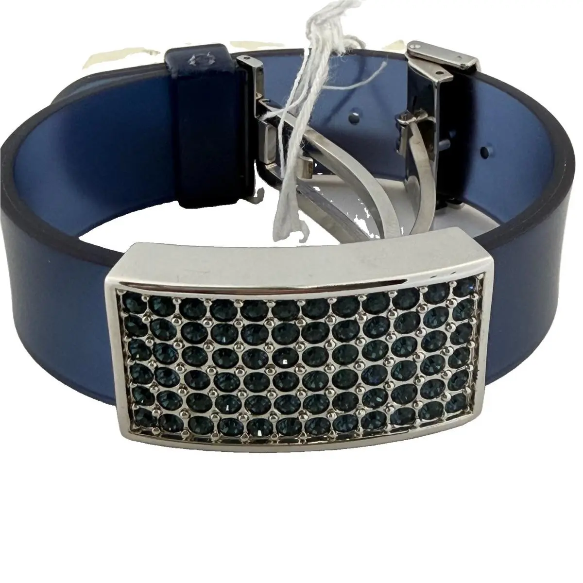 Times Squared X2 Collection Wide Cuff Bracelet W/navy Blue Rubber by Swarovski