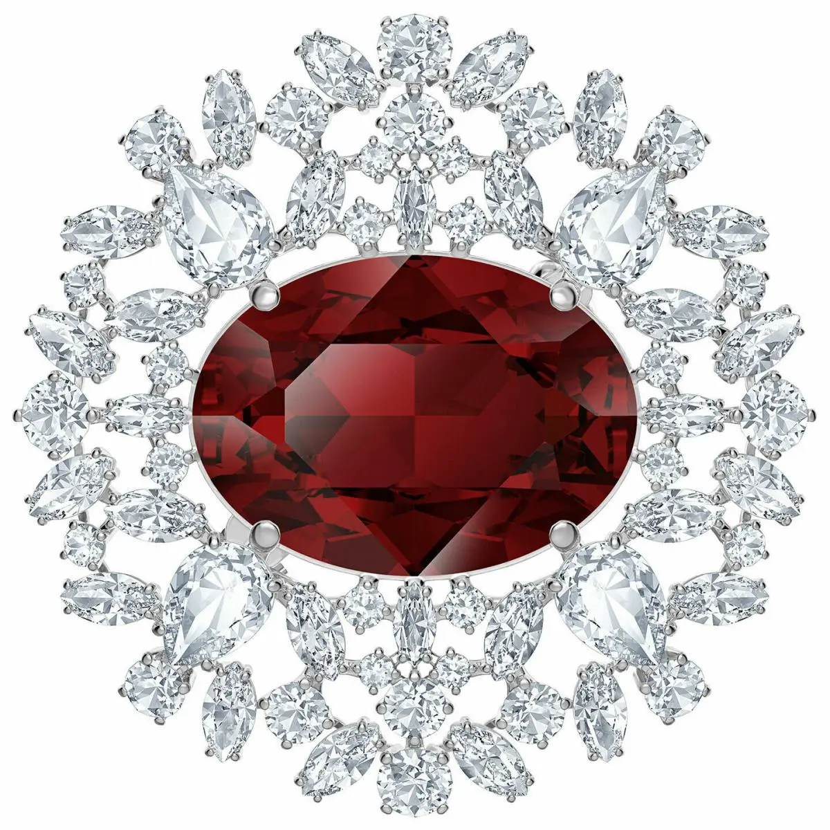 Louison Brooch Pin Red White Rhodium Plating  Jewelry 5495263 by Swarovski