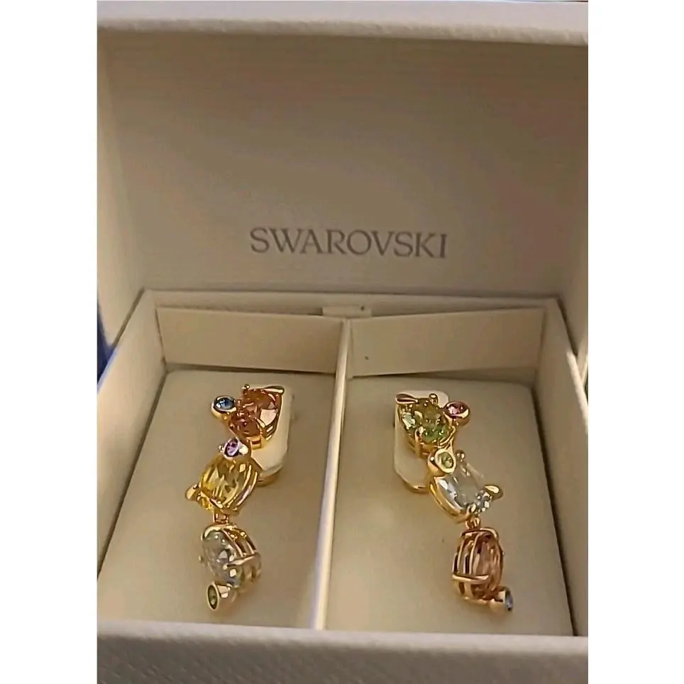 Asymmetrical Multi-colored Crystals Gema Drop Earrings 5714815 Nib by Swarovski