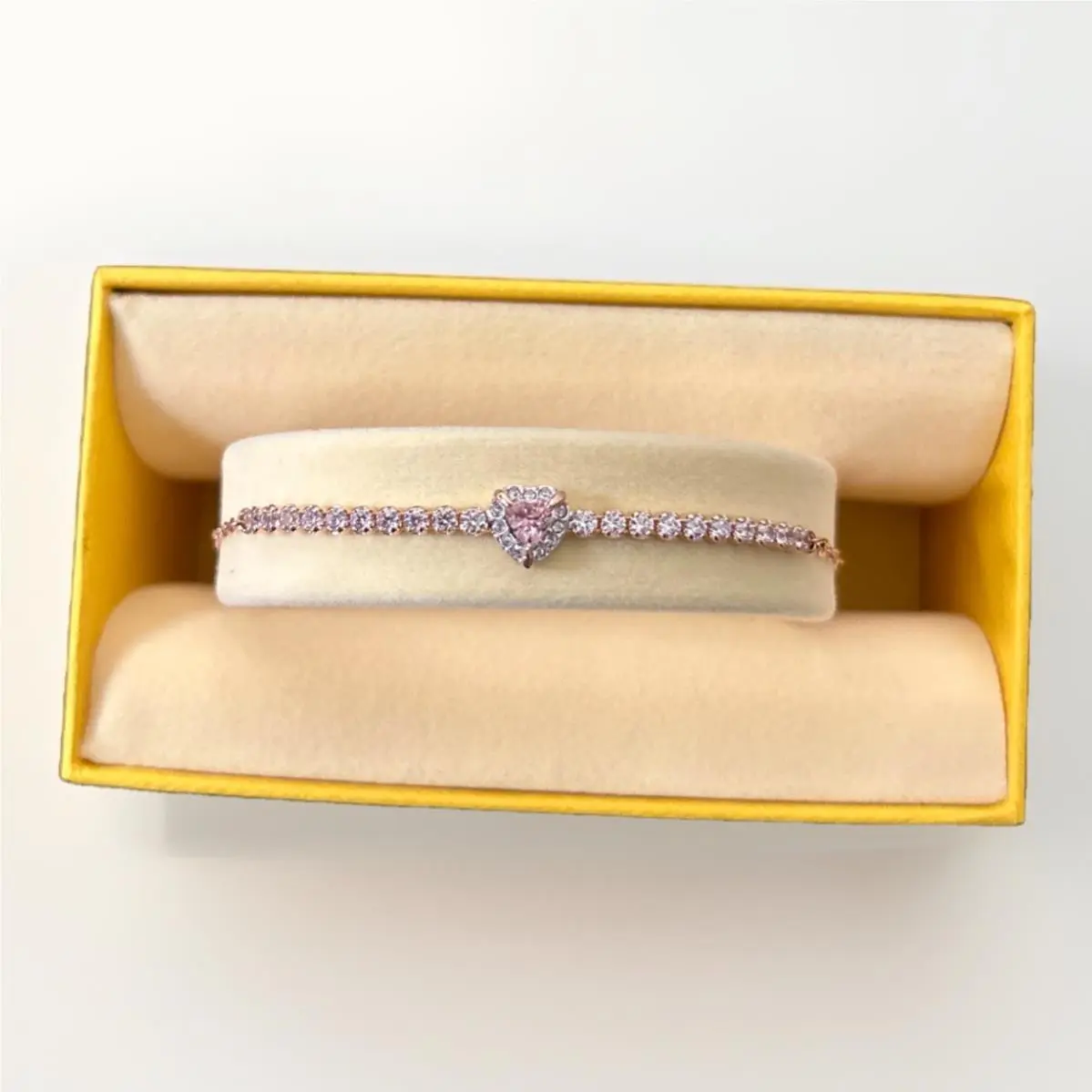 Crystal Pink Heart Bracelet Sparkly Rose Gold Tone Adjustable by Swarovski
