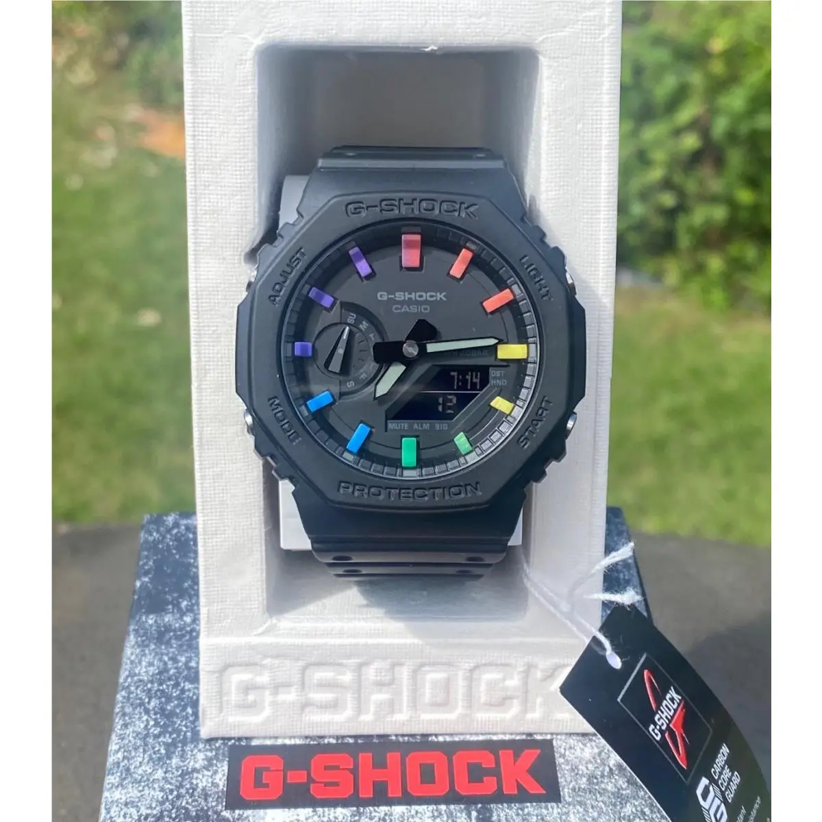 G-shock GA2100 Rainbow Black or White Carbon Digital Watch Limited Mod All Black with Rainbow by Casio