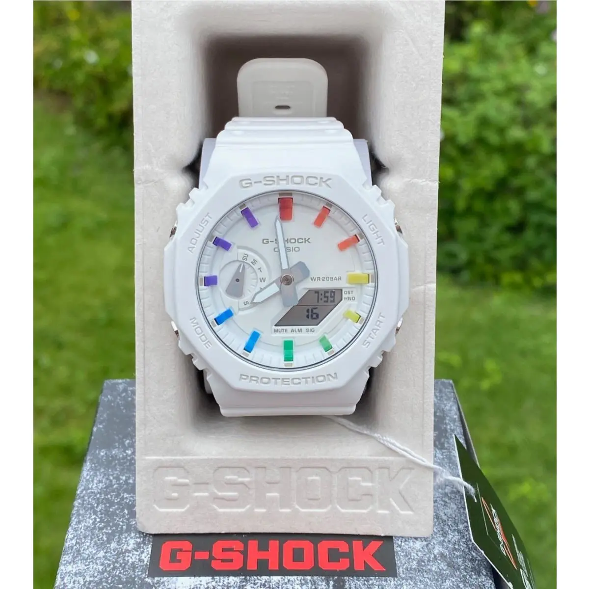 G-shock GA2100 Rainbow Black or White Carbon Digital Watch Limited Mod All White with Rainbow by Casio