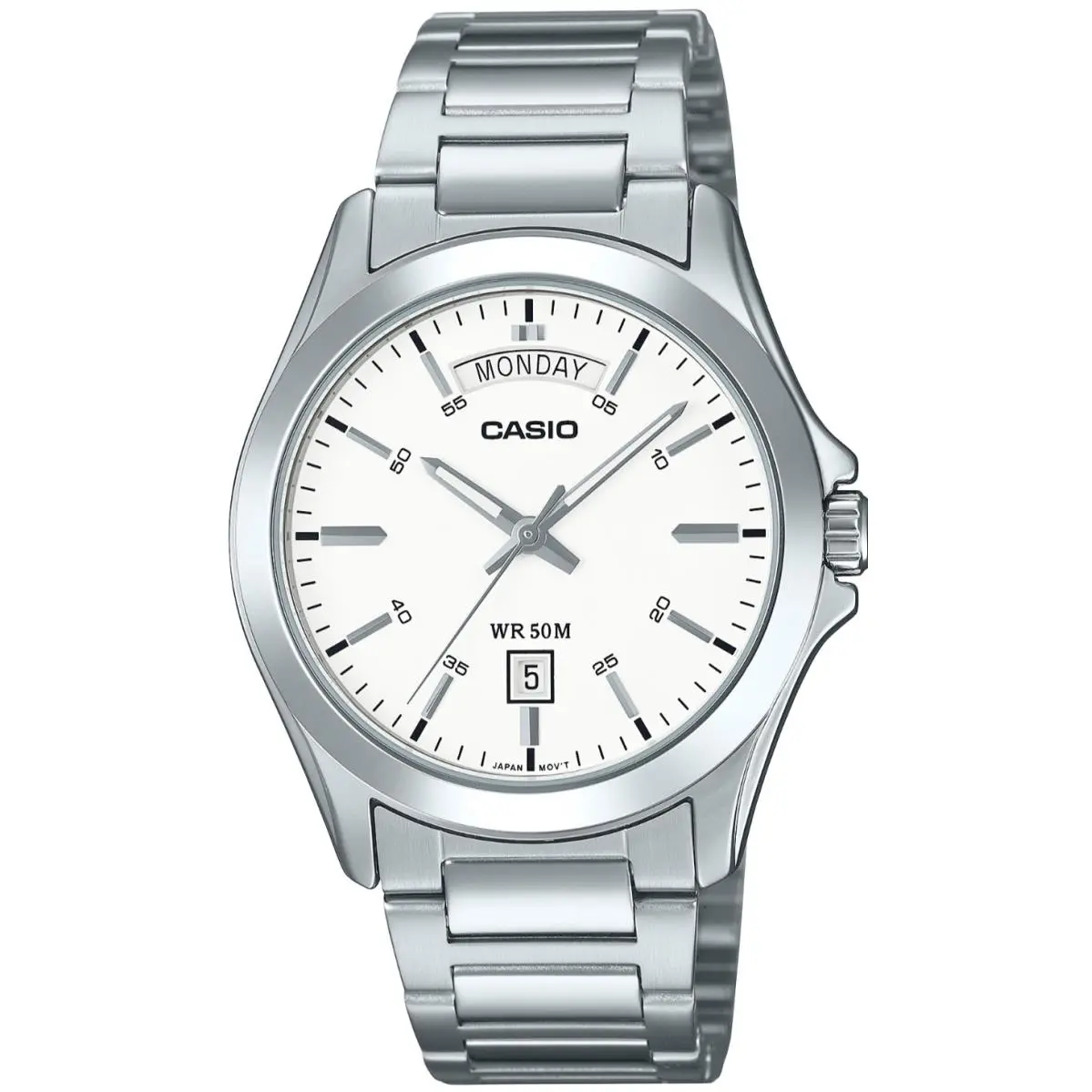 Casio Mens Silver Dial Analog Stainless Steel Day Date Dress Watch MTP-1370D-7A3