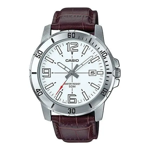 Casio MTP-VD01L-7CV Men`s Watch Brown Leather Band Quartz Analog