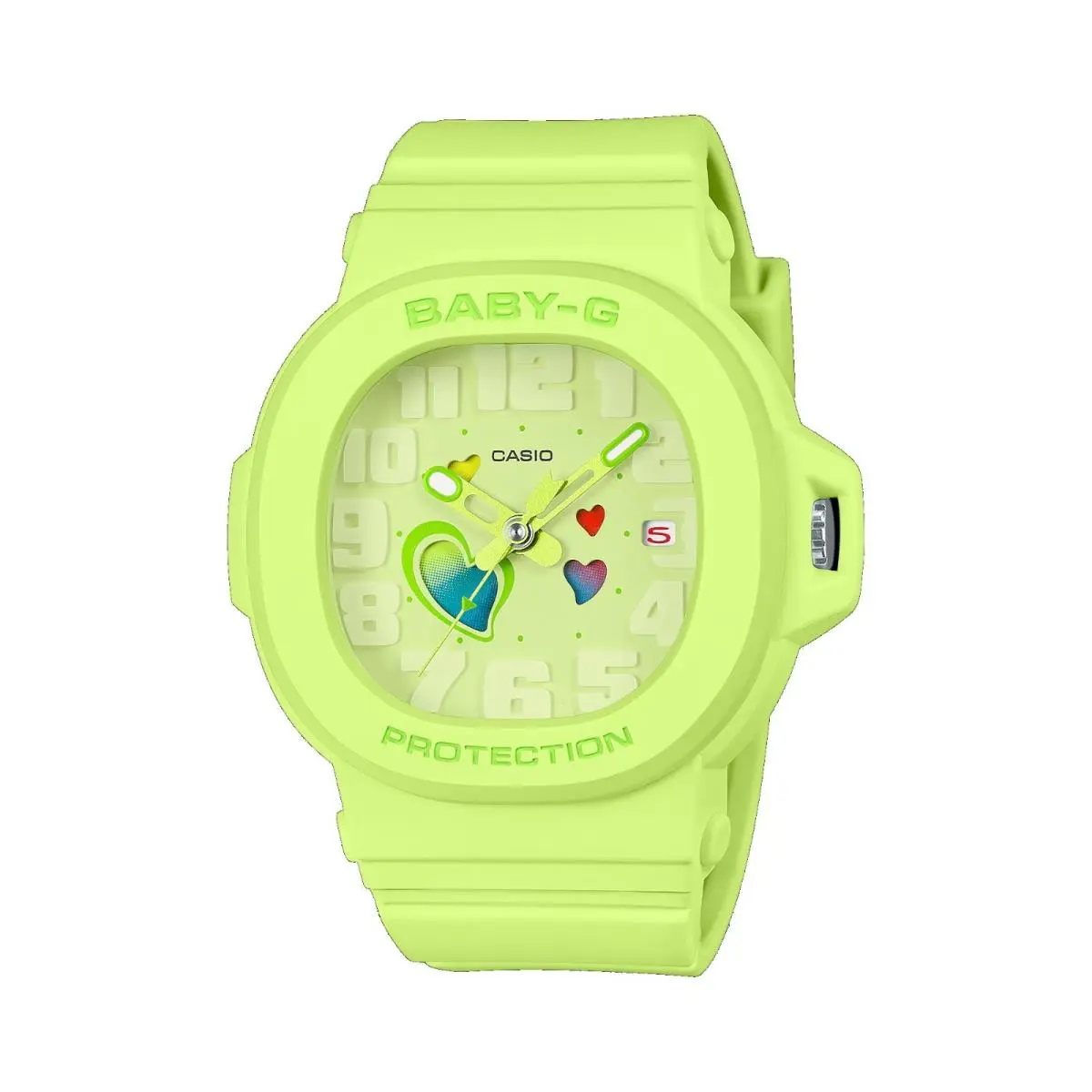 Casio BGA10-3A Women`s Neon Green Playful Hearts 3-Hand Analog Baby G Watch