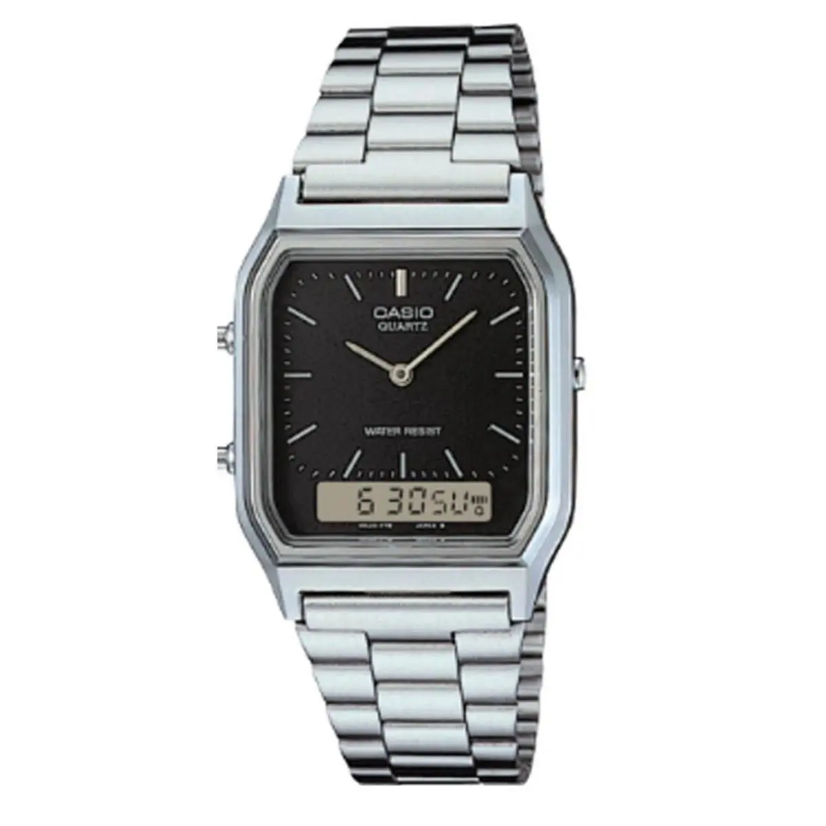 AQ-230A-1D Vintage Ana Digi Retro Stainless Steel Watch Alarm Chronograph by Casio