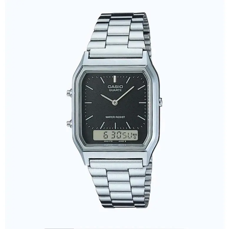 Casio AQ-230A-1D Vintage Ana Digi Retro Stainless Steel Watch Alarm Chronograph