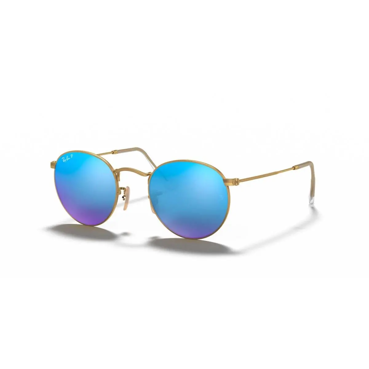 Ray-ban RB3447 Round Polarized Sunglasses - Matte Gold Frame - Blue Lenses by Ray-Ban