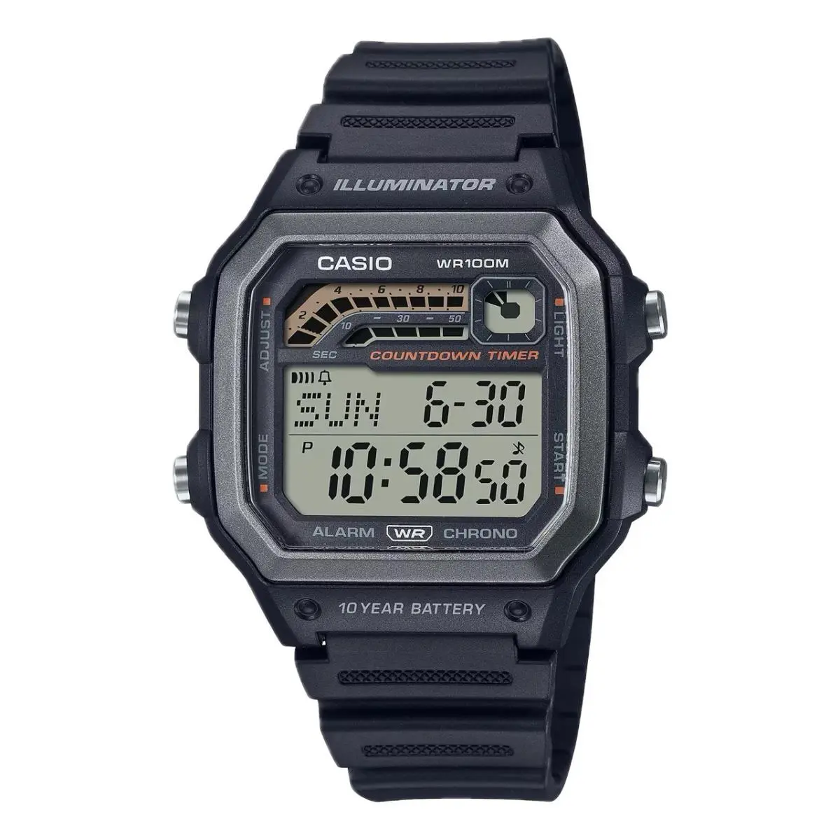 Casio Men`s Digital Watch with Black Resin Band - WS-1600H-1AVCF