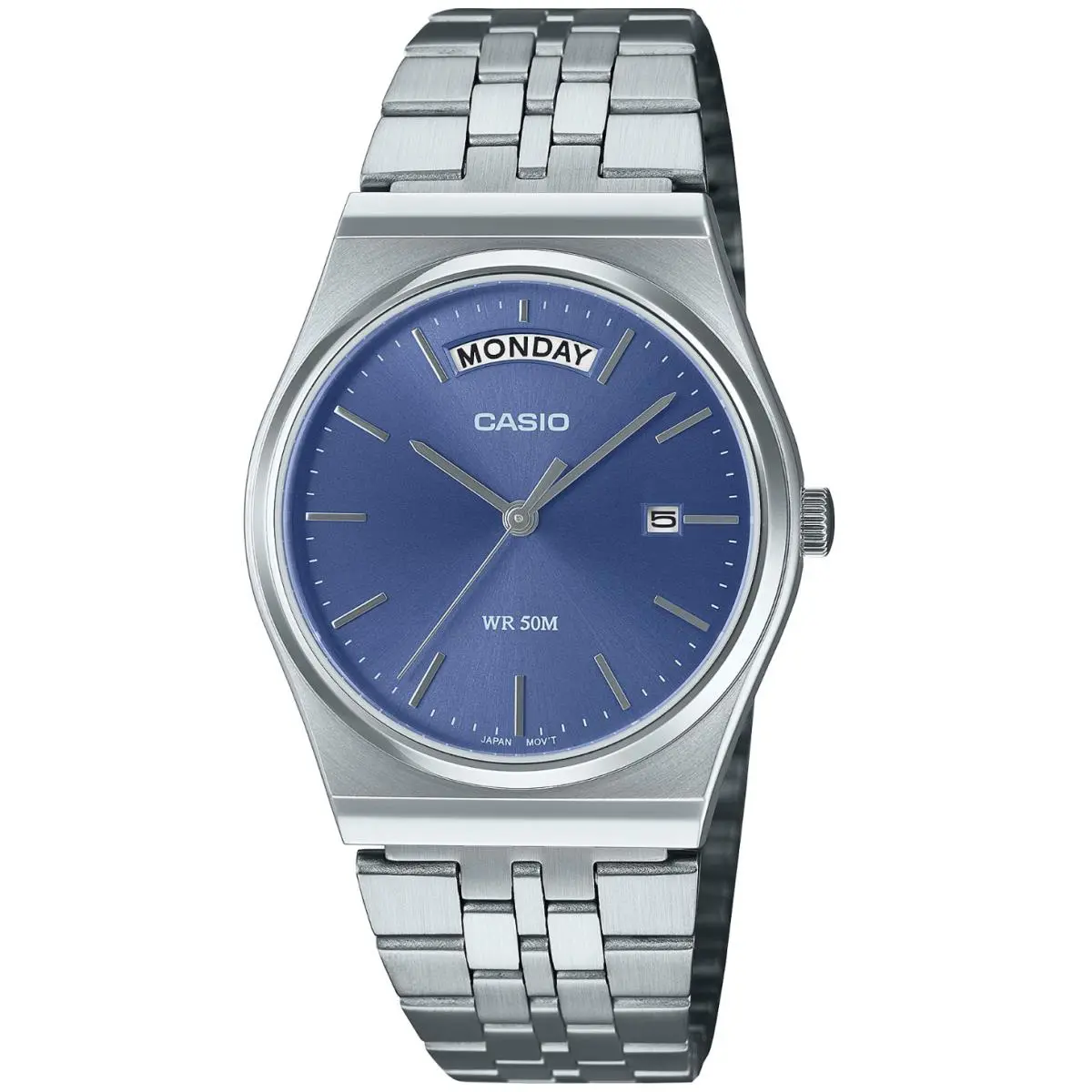 Casio Men`s Retro Blue Dial Stainless Steel Day Date Quartz Watch MTP-B146D-2AV