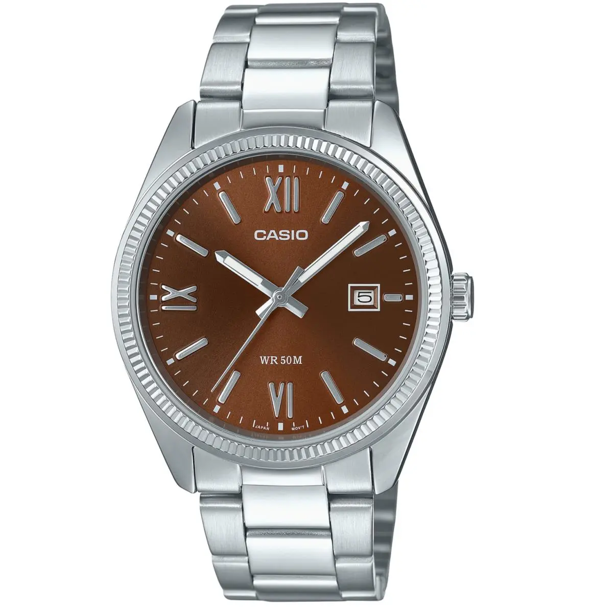 Casio Mens Stainless Steel Brown Dial Analog Date 50M Dress Watch MTP-1302DD-5AV