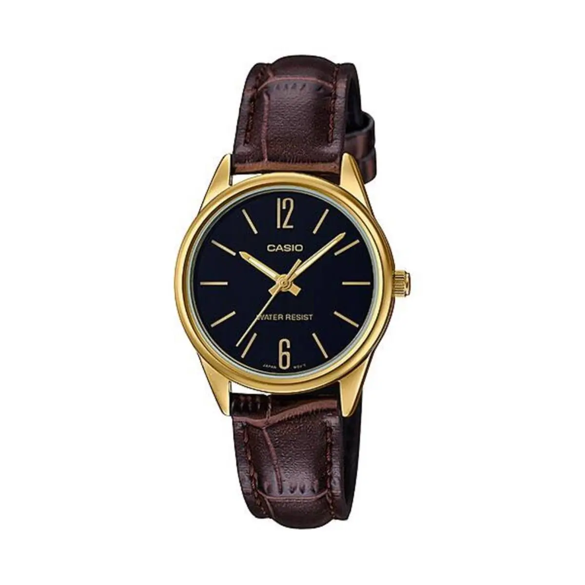 Casio Women’s Black Dial Gold-tone Case Brown Leather Strap Watch