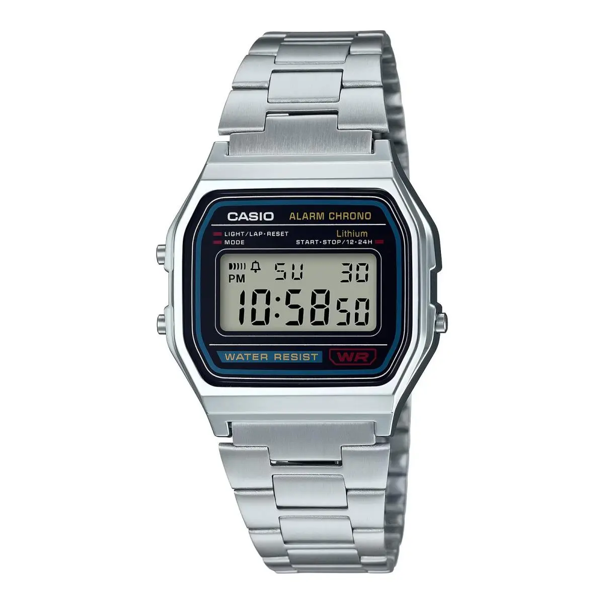 A158WA Series Unisex Digital Watch Silver/black Vintage WR 100 by Casio