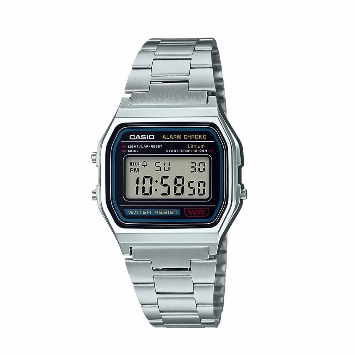 Casio A158WA-1 Vintage Digital Watch Silver Led Alarm Chronograph Unisex