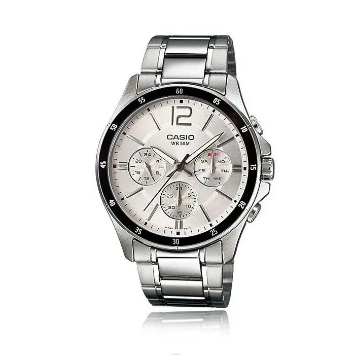 MTP-1374D-7A Men`s White Dial Stainless Steel Day Date Watch by Casio