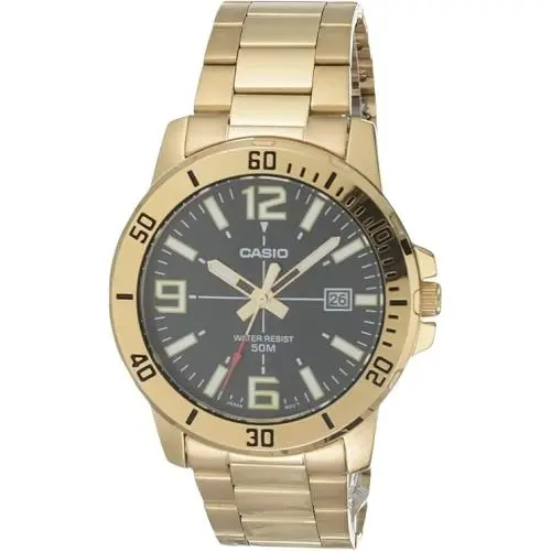 Casio MTP-VD01G-1BVCF Men Gold Stainless Steel Diver Style Watch Black Dial