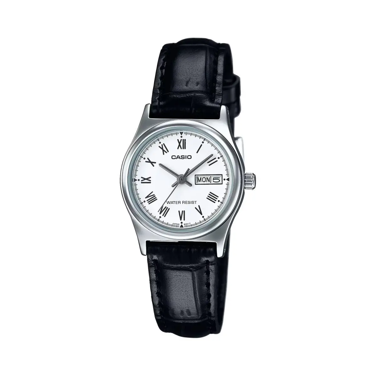 Casio Women’s White Dial Black Leather Strap Watch - LTP-V006L-7BUDF