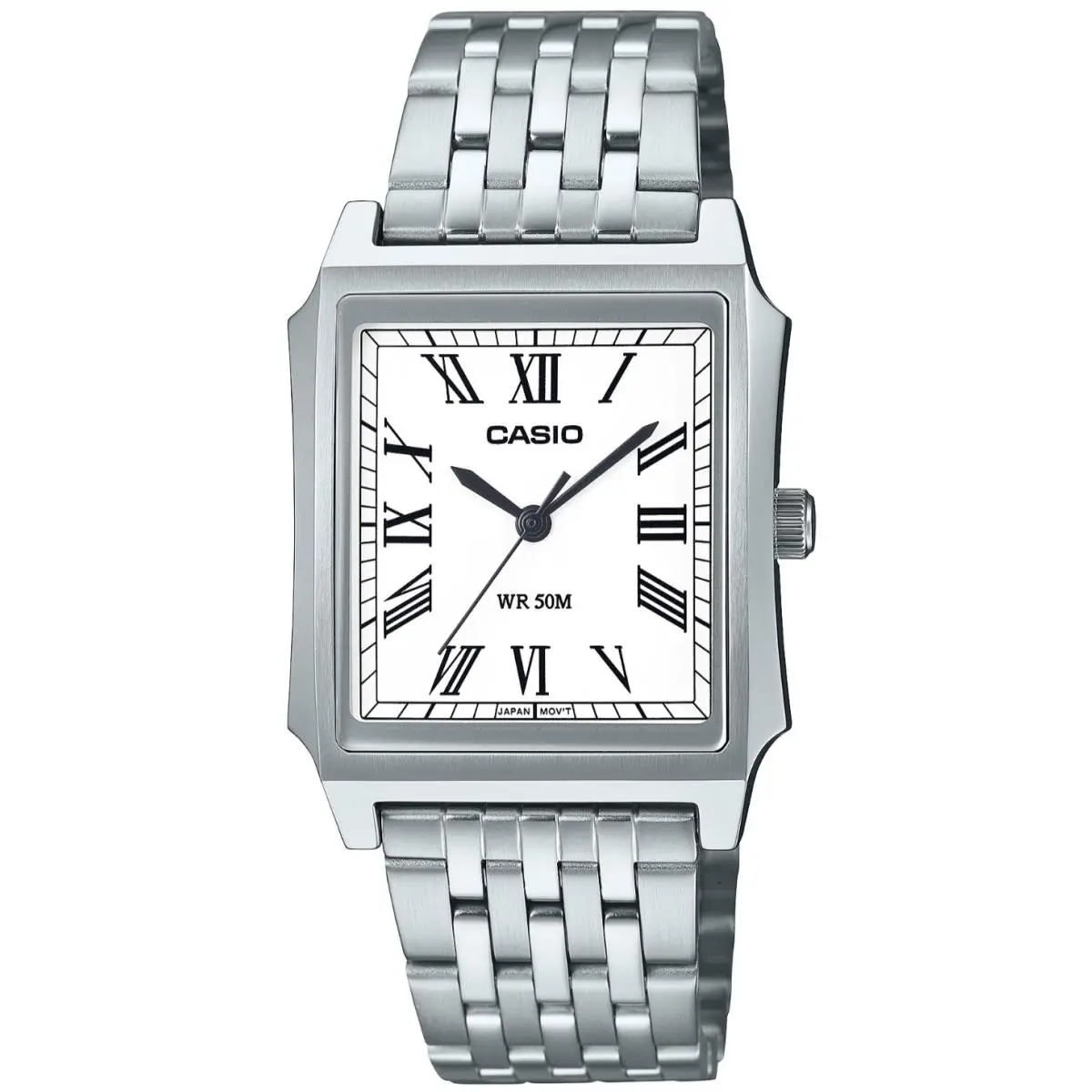 Casio Vintage Square Stainless Steel Watch White Roman Numeral Dial MTP-B190D-7B