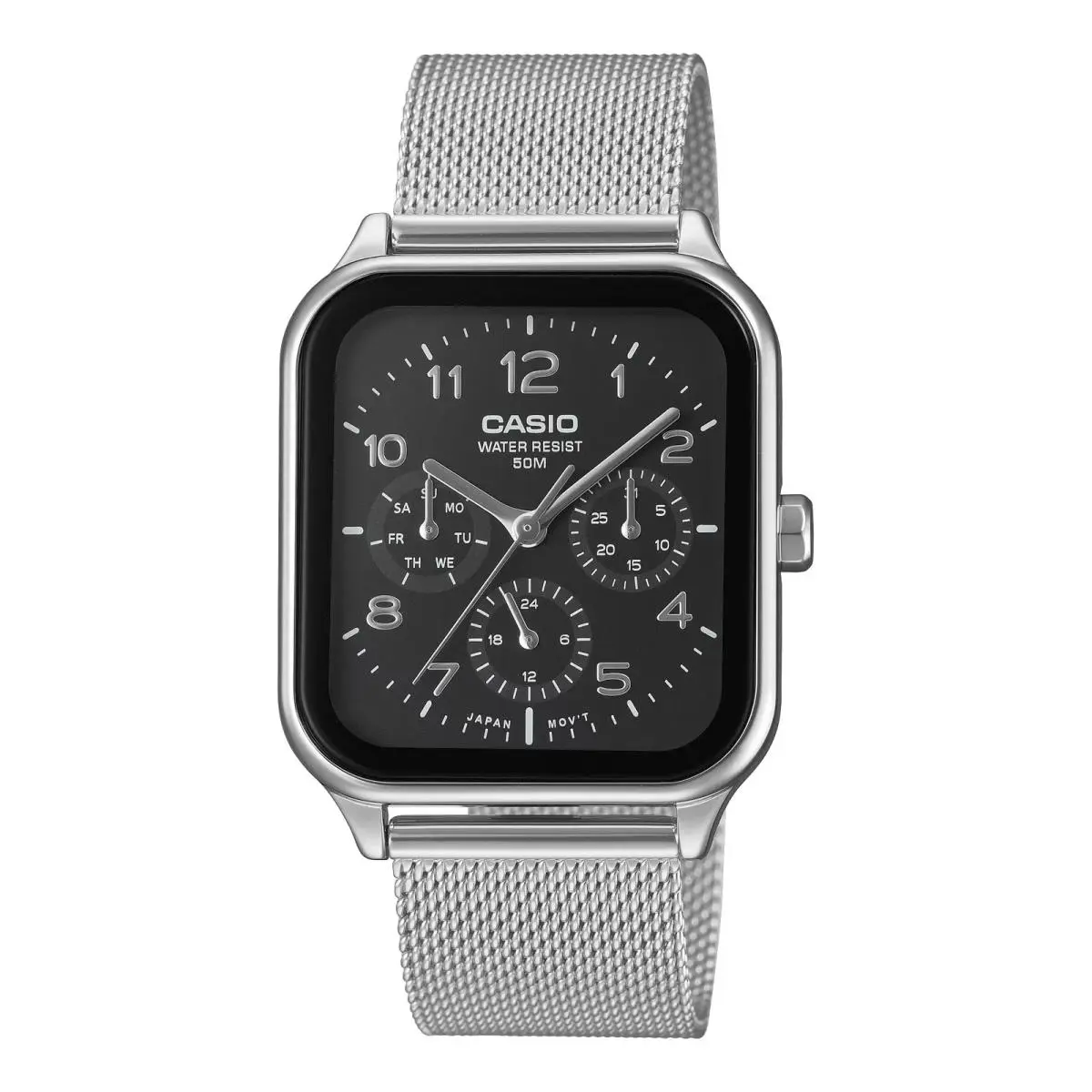 Casio MTP-M306M-1AV Men`s Black Dial Stainless Steel Mesh Band Day Date Watch