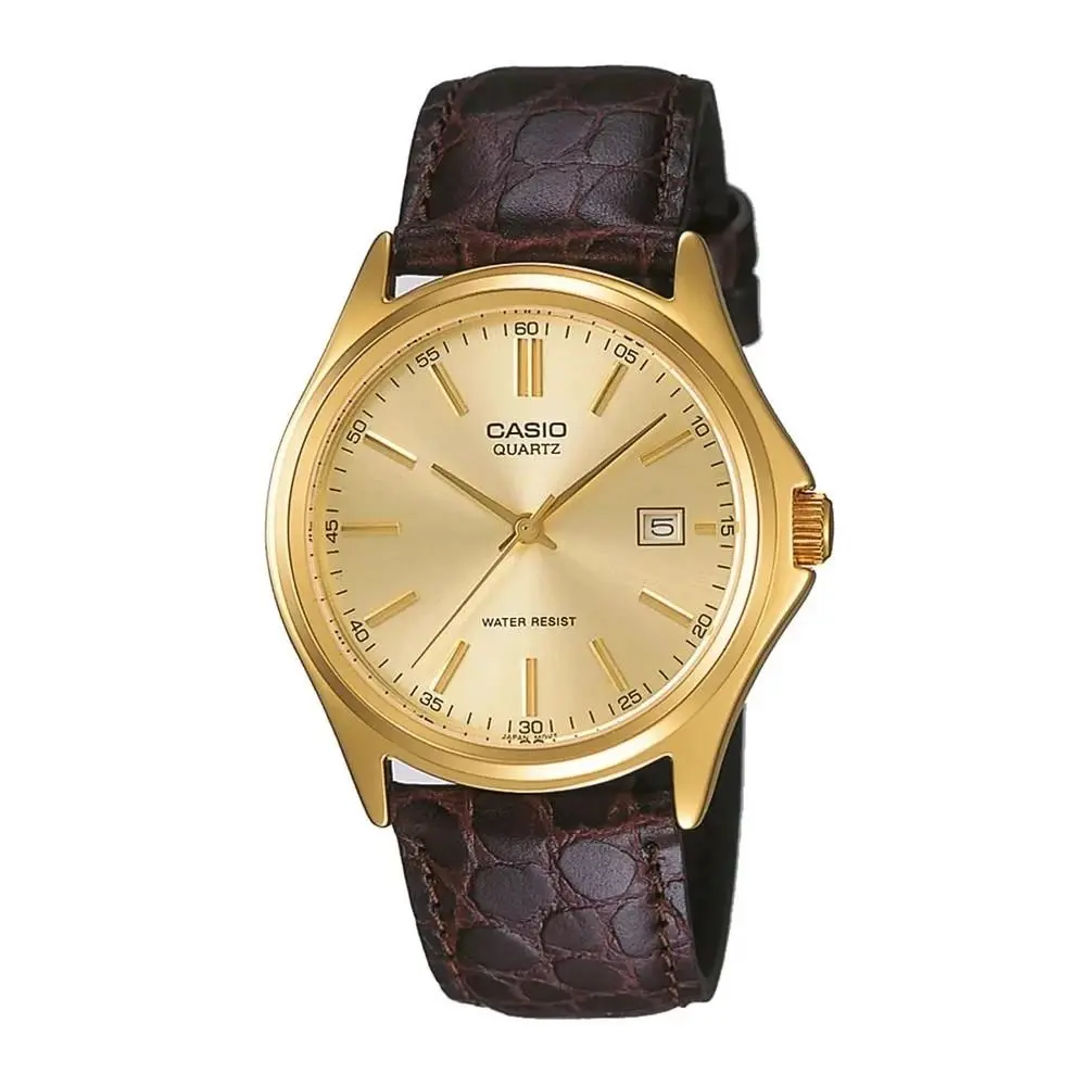 Men`s Analog Gold Tone Black Dial Leather Watch - MTP-1183Q-9ADF by Casio