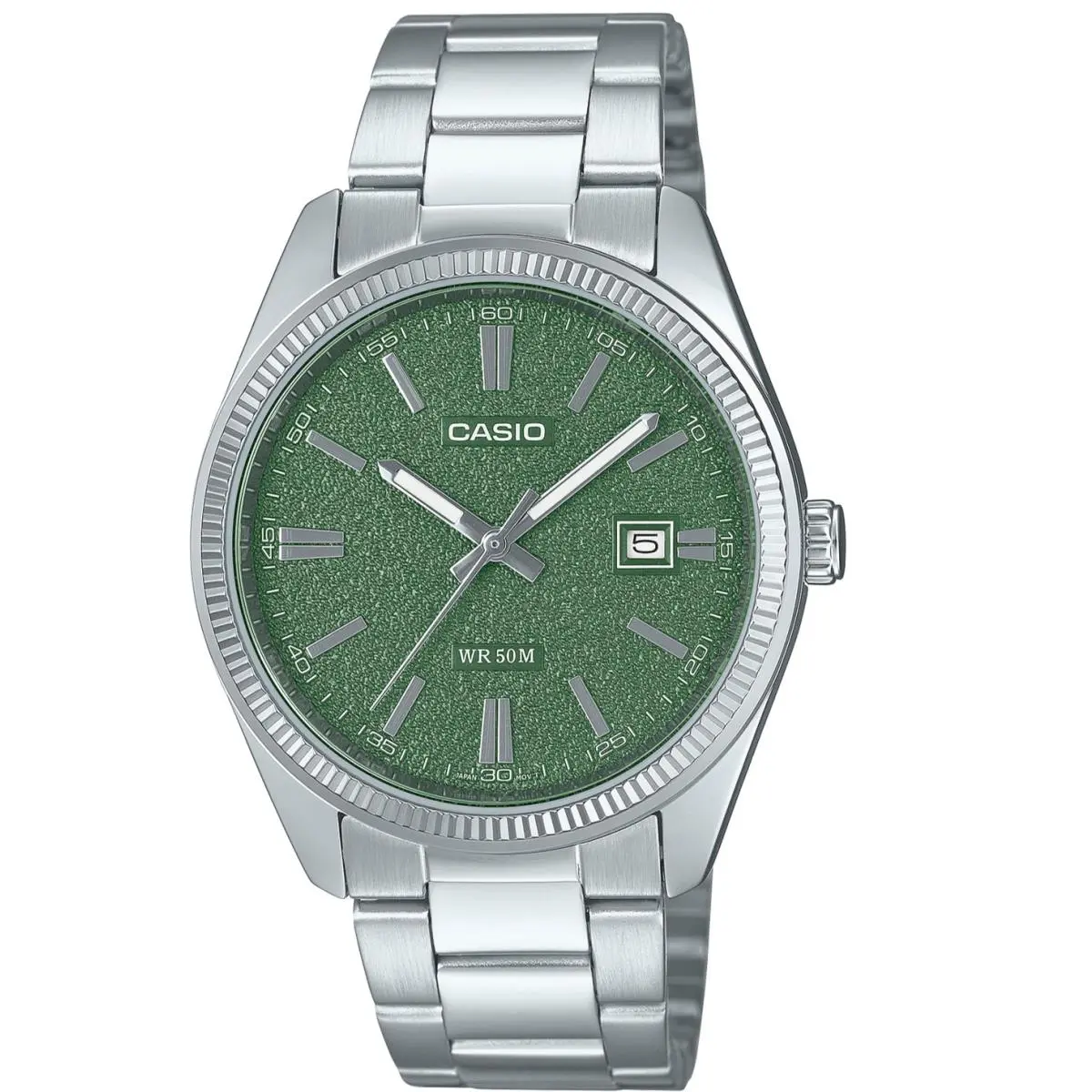 Casio Men`s Analog Watch Green Textured Dial Stainless Steel Date MTP-1302DA-3AV