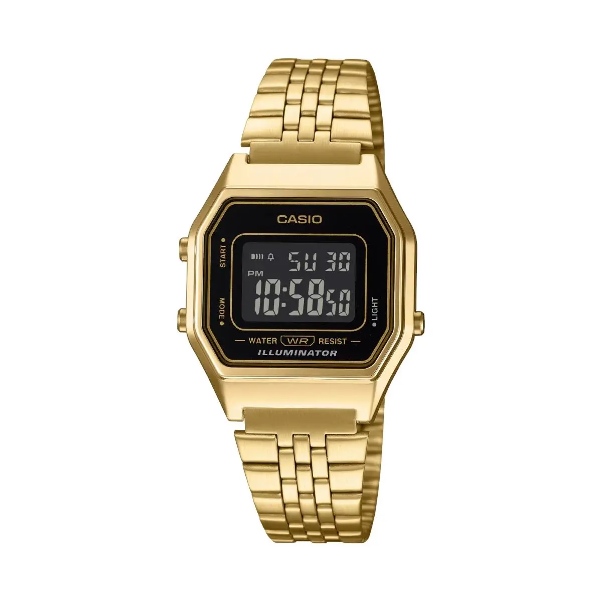 Casio Women’s Gold Digital Watch with Black Dial Retro Square Design