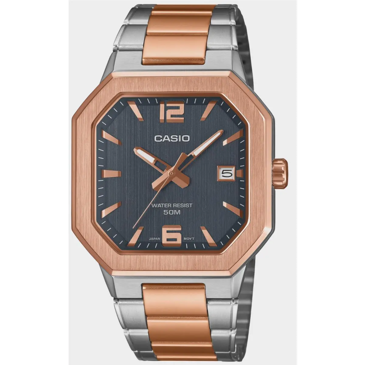 Casio Men`s Sporty Rose Gold Dark Dial Stainless Steel Date Watch MTP-B195RG-2AV