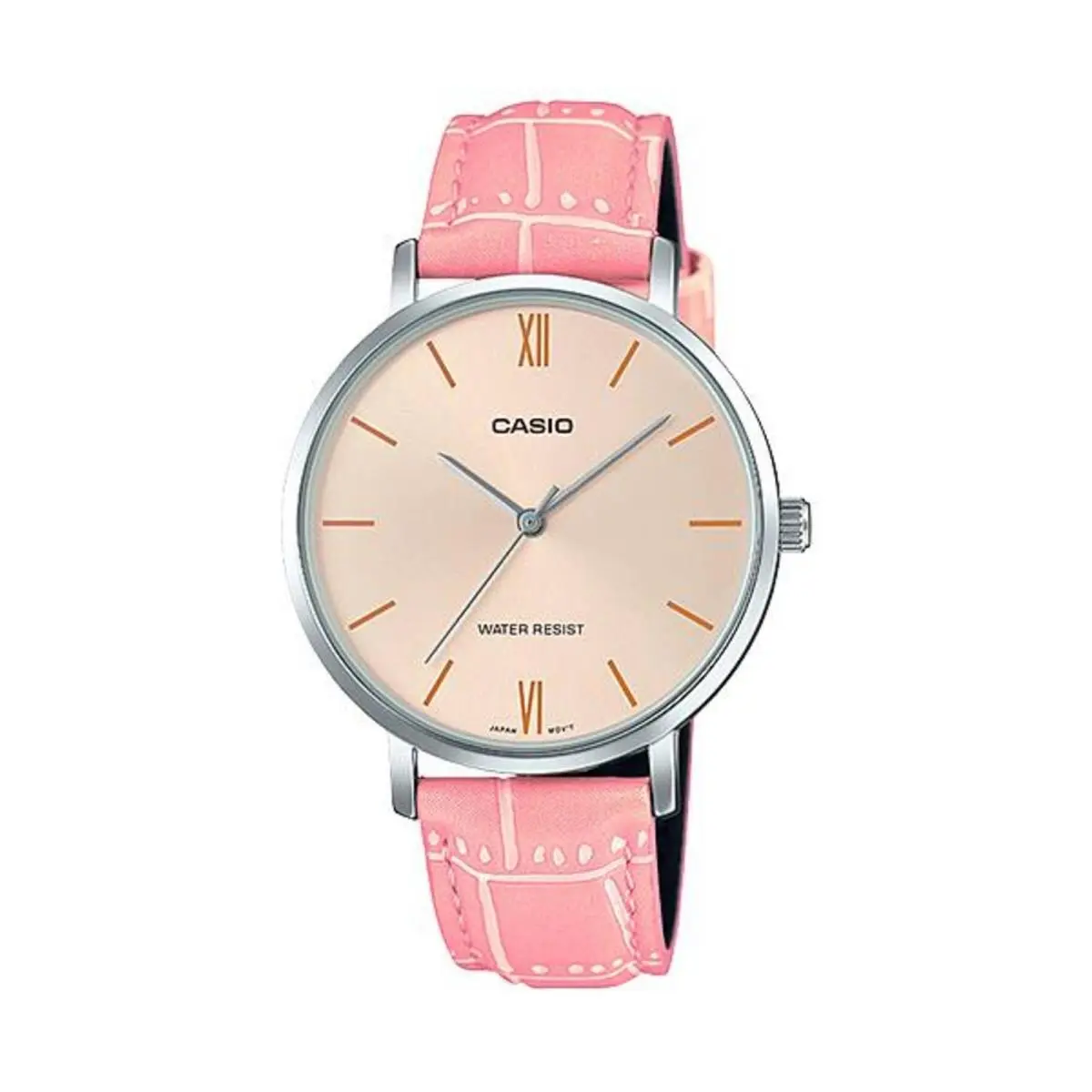 Casio Women’s Pink Leather Strap Champagne Dial Analog Watch - LTP-VT01L-4BUDF