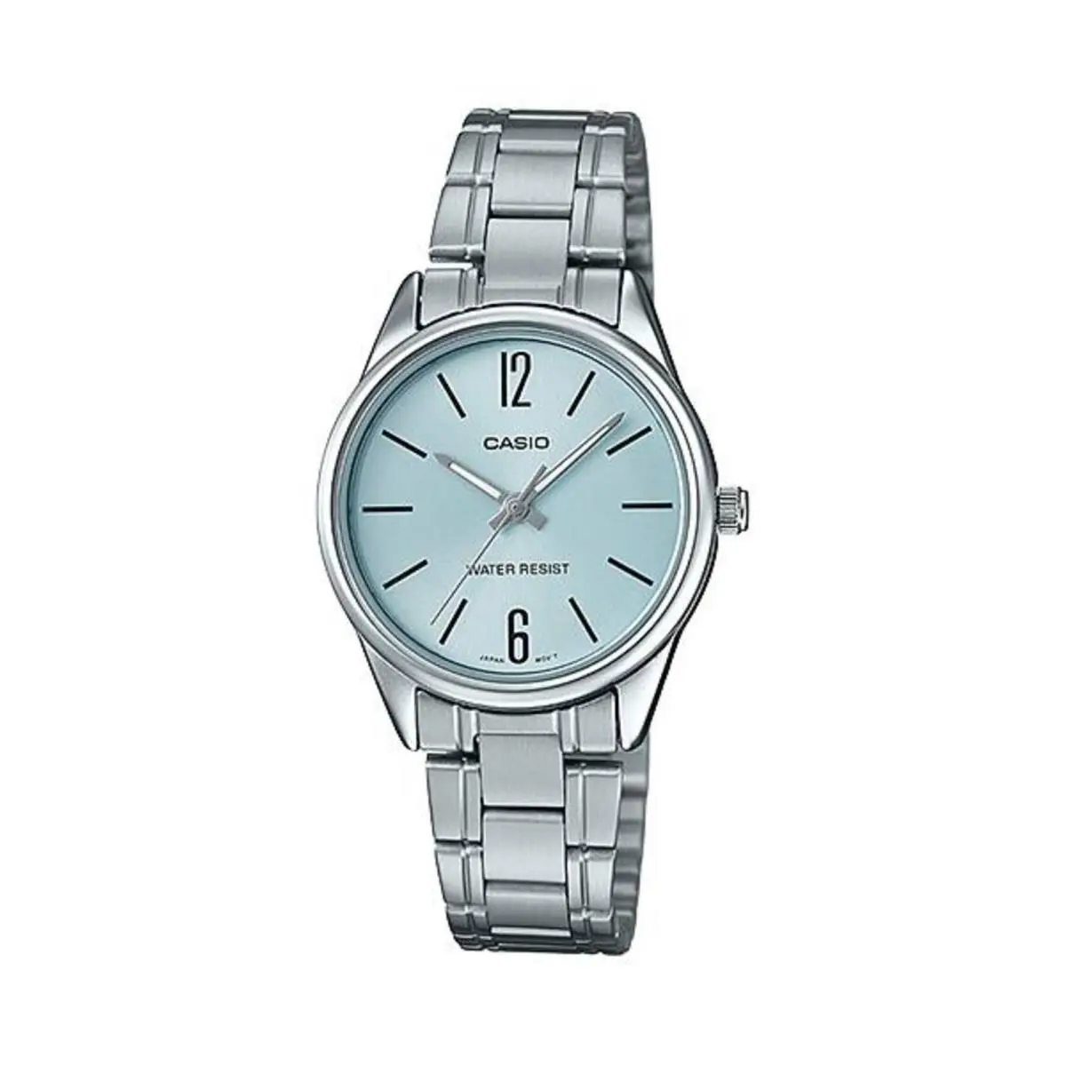 Casio Women’s Silver Stainless Steel Watch with Light Blue Dial