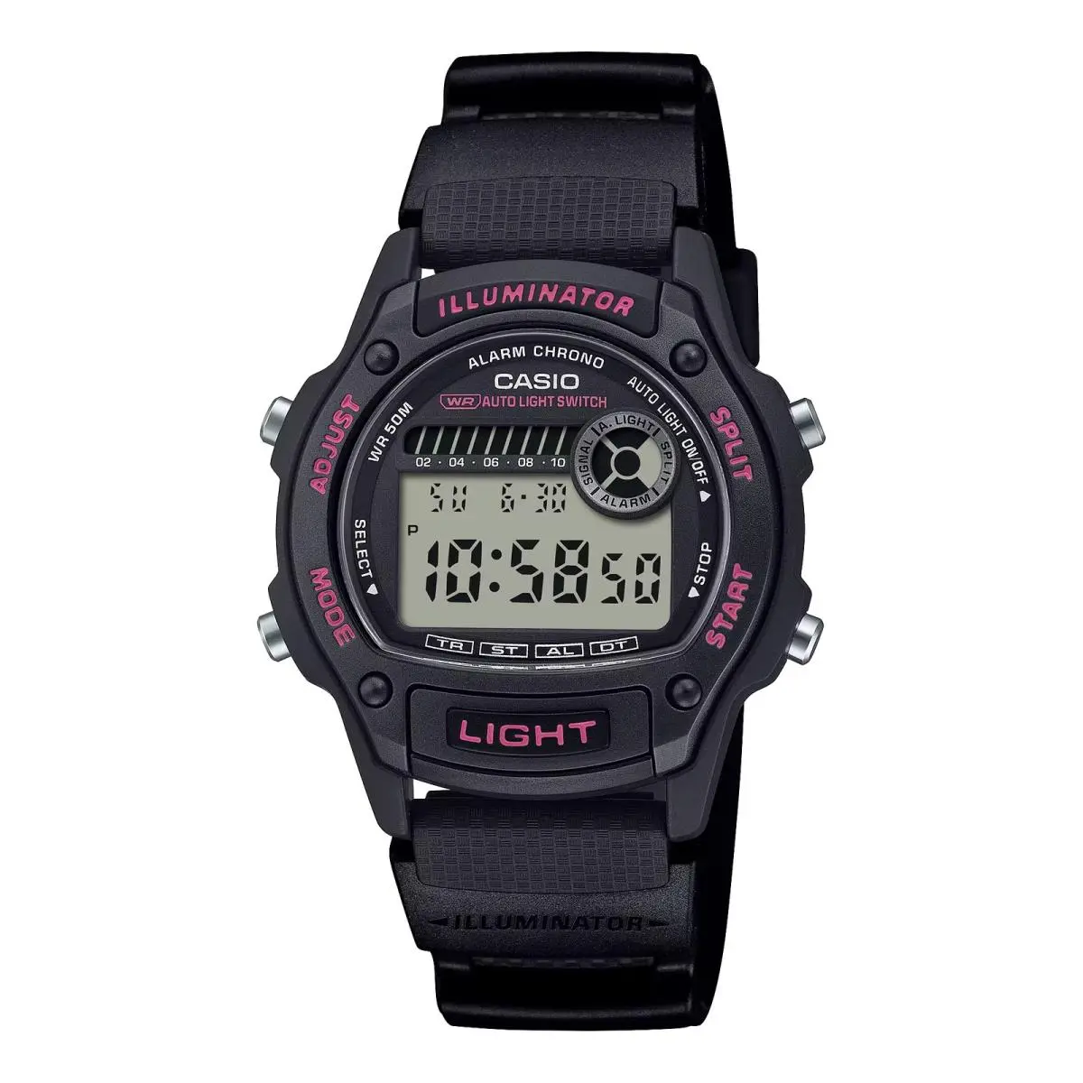 Men’s Black Digital Watch with Gray Dial and Pink Accents - W-220H-1A2V by Casio