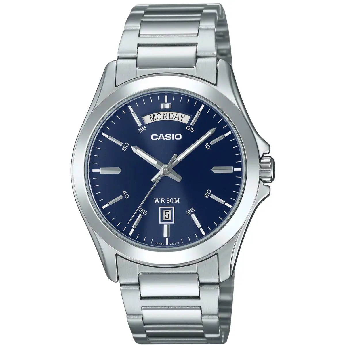 Casio MTP-1370D-2A2 Men`s Stainless Steel Watch Blue Dial Day Date 50M Water WR