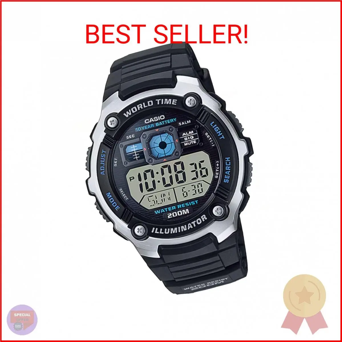 Casio AE-2000W-1AVCF Men`s AE2000W-1AV Silver-tone and Black Multi-functional Di